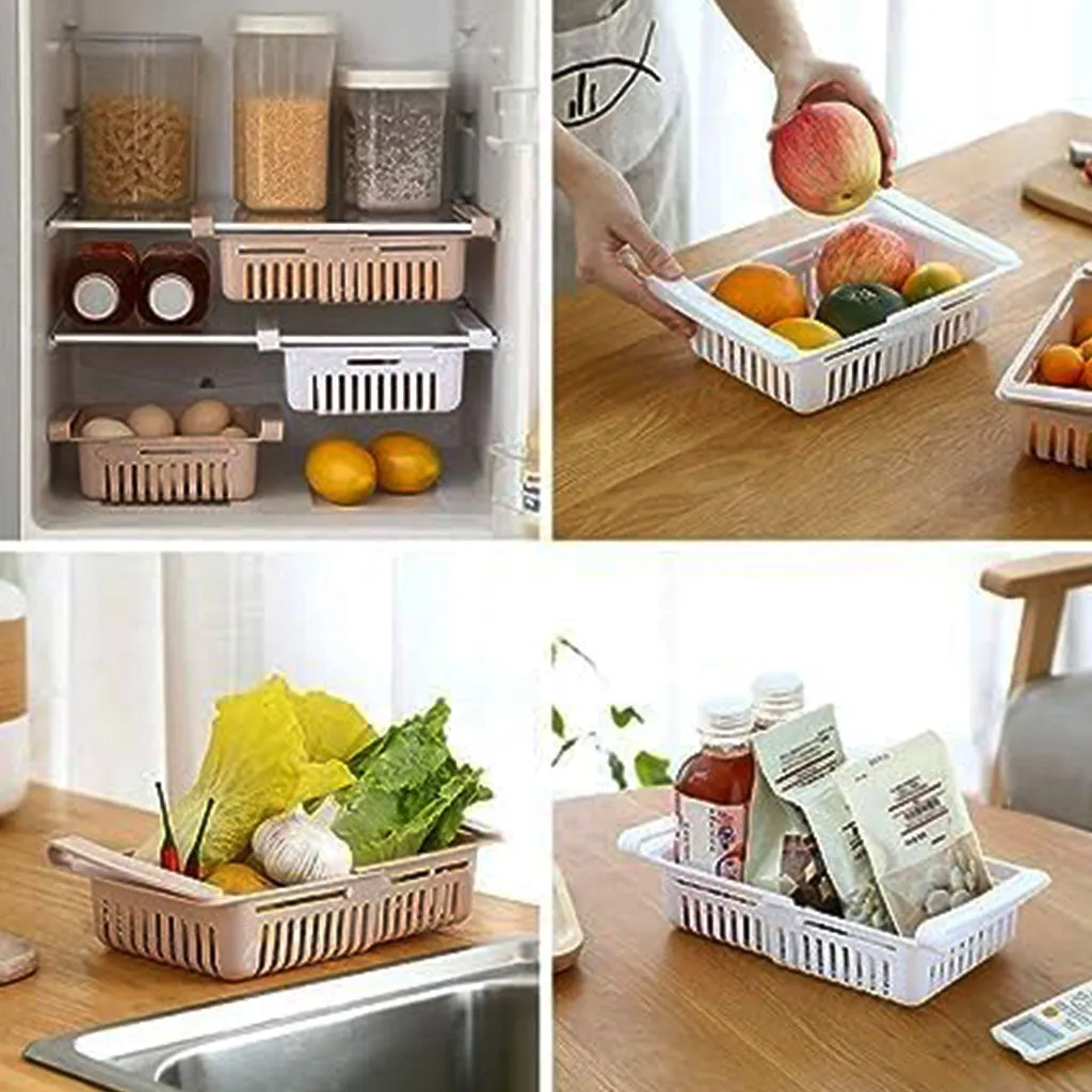 0113 Adjustable Fridge Storage Basket, Fridge Racks Tray Sliding Storage Racks 1pcs