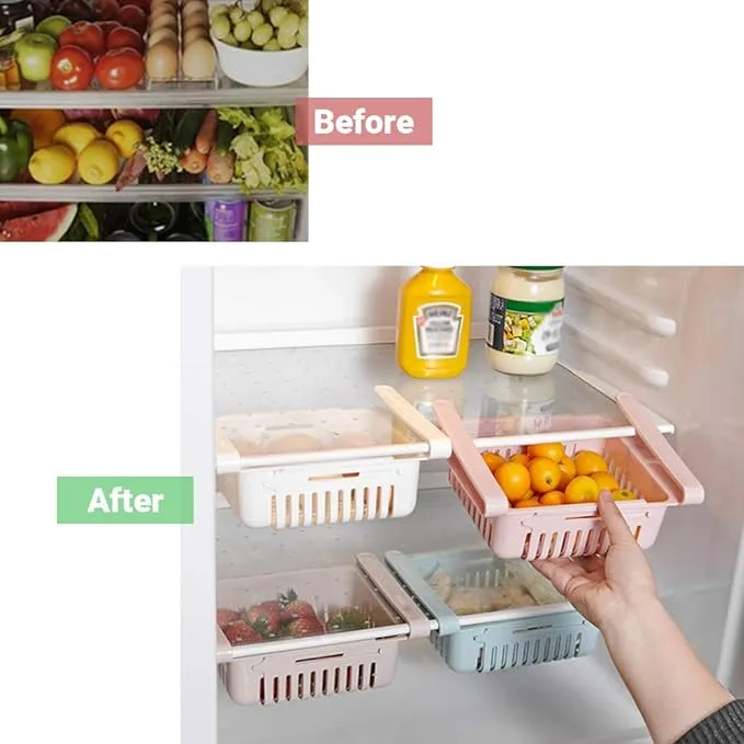 0113 Adjustable Fridge Storage Basket, Fridge Racks Tray Sliding Storage Racks 1pcs