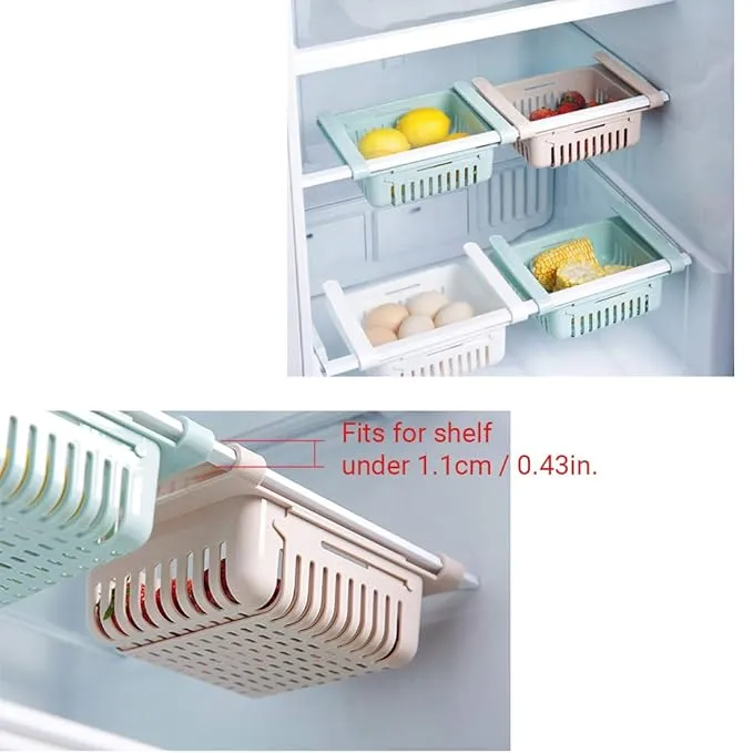 0113 Adjustable Fridge Storage Basket, Fridge Racks Tray Sliding Storage Racks 1pcs