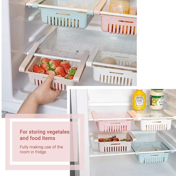 0113 Adjustable Fridge Storage Basket, Fridge Racks Tray Sliding Storage Racks 1pcs