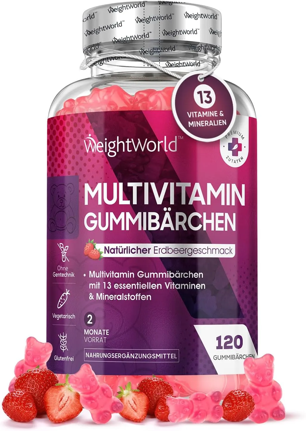 120-Count Adult Multivitamin Gummies: 14 Vitamins & Minerals, Strawberry Flavor