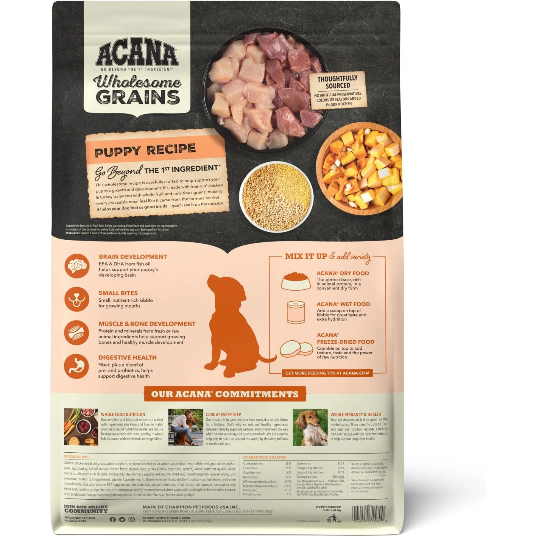 ACANA Wholesome Grains Puppy Dry Dog Food, 4-lb bag