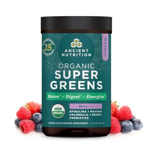 Ancient Nutrition SuperGreens Powder Berry 6.7oz 25 Servings