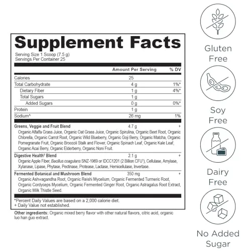 Ancient Nutrition SuperGreens Powder Berry 6.7oz 25 Servings