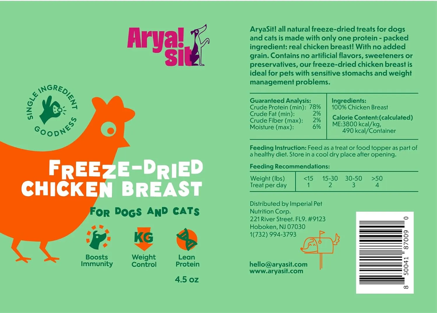 Arya Sit Freeze-Dried Chicken Breast Treats for Dogs & Cats, 4.5-oz