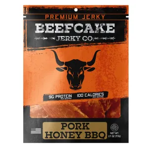 Beefcake Jerky Co Pork Honey BBQ Jerky 2.7oz 9g Protein 100 Calories BC003