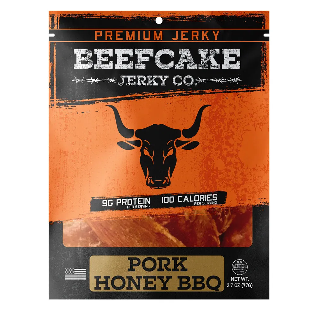 Beefcake Jerky Co Pork Honey BBQ Jerky 2.7oz 9g Protein 100 Calories BC003