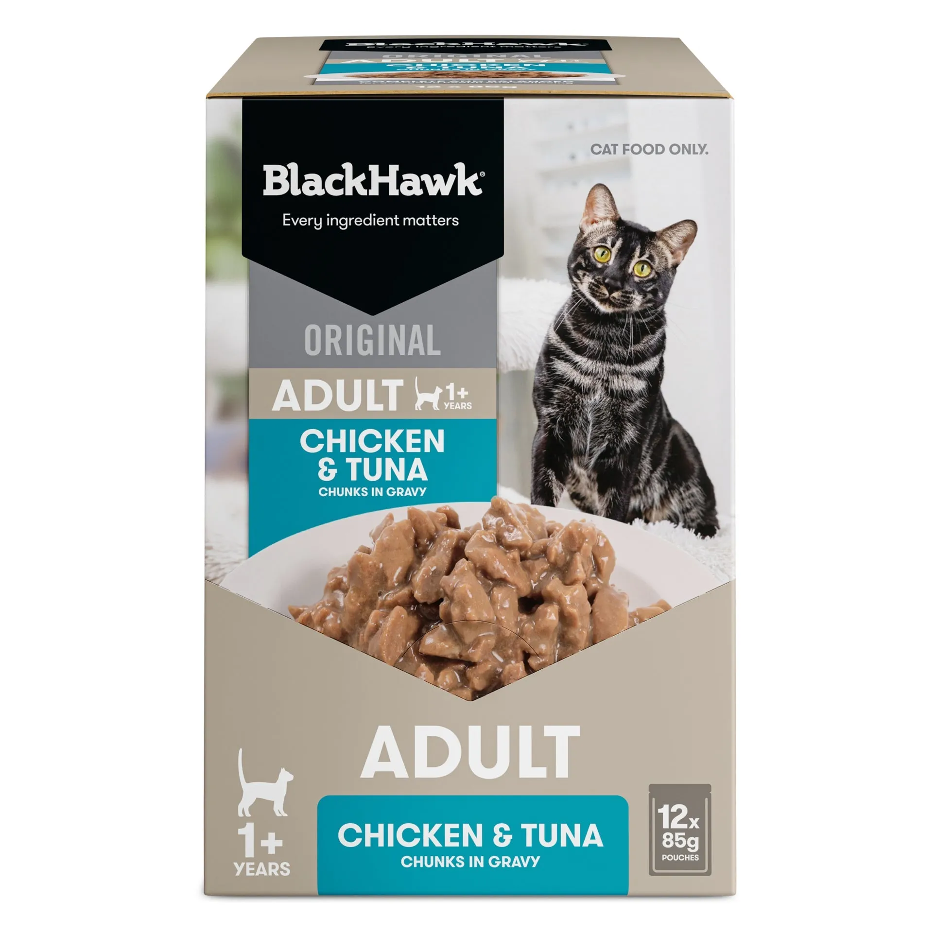 Black Hawk Chicken and Tuna in Gravy Cat Wet Food 85gx12^^^