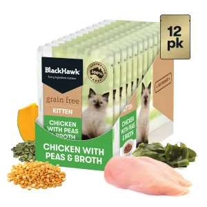 Black Hawk Grain Free Chicken with Peas and Broth Kitten Wet Cat Food 85g x 12***