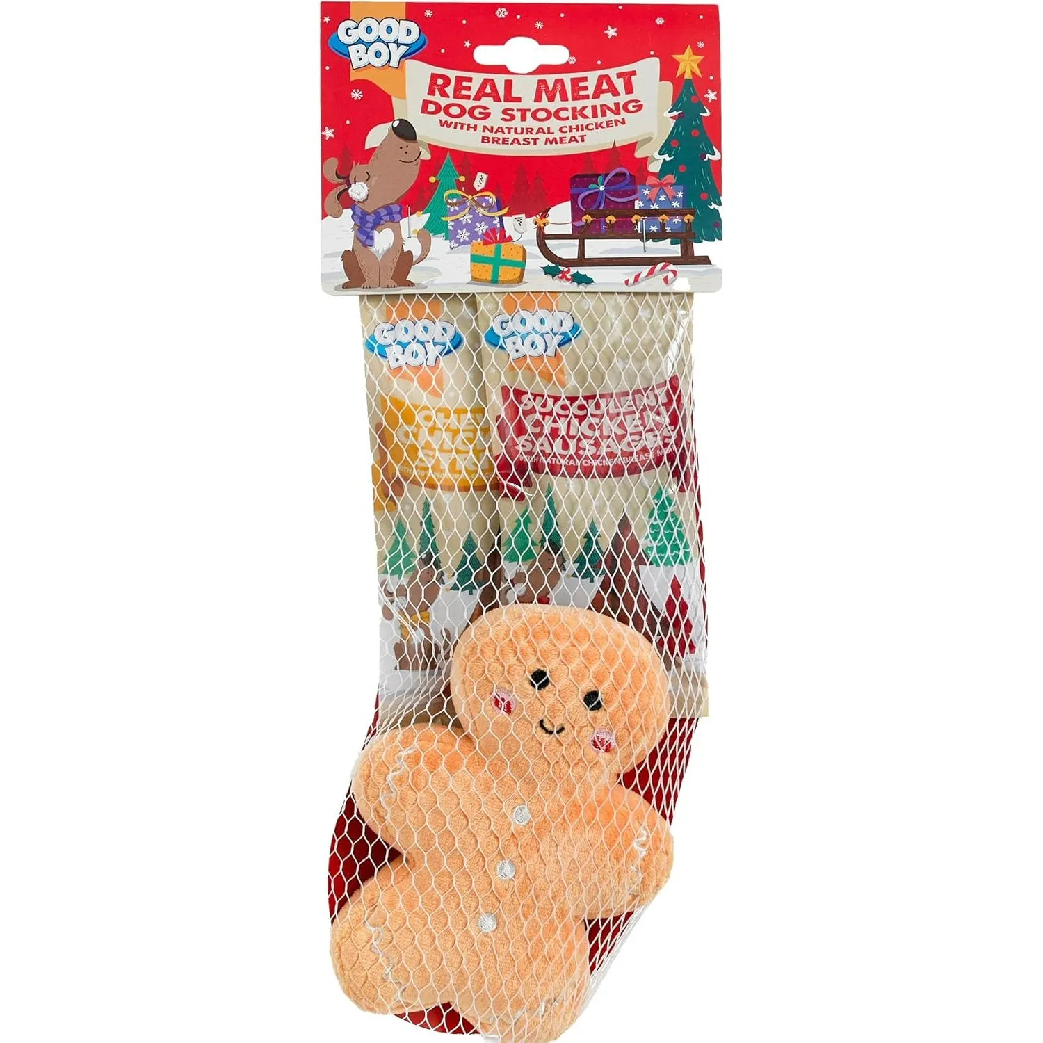 Good Boy 90g Christmas Dog Stocking with Meaty Treats & Soft Toy