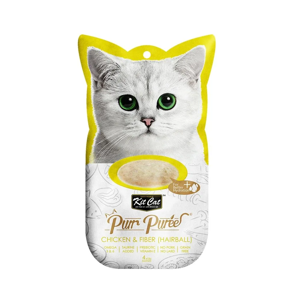 Kit Cat® Purr Purées® Chicken & Fiber (Hairball) Cat Treat 4 x 15gm