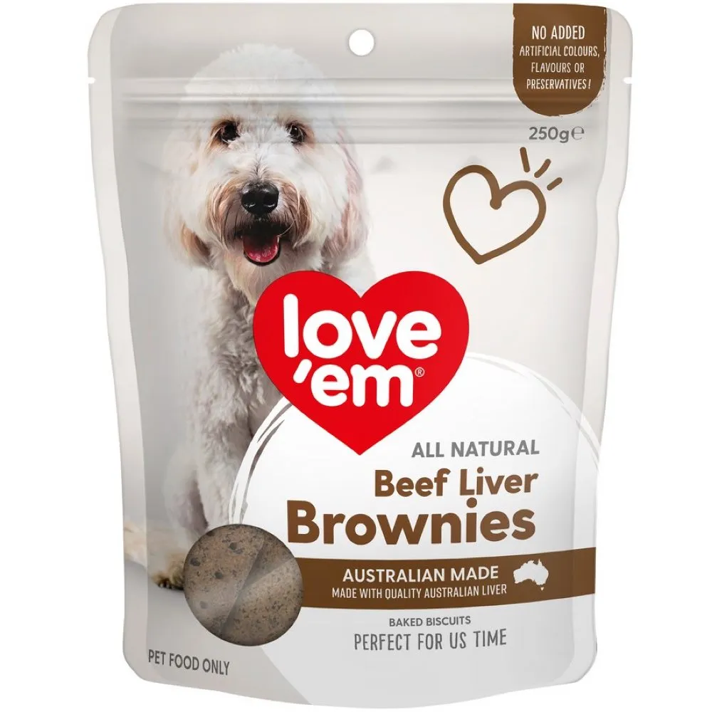 Love'em All Natural Beef Liver Brownies Dog Treats 250g