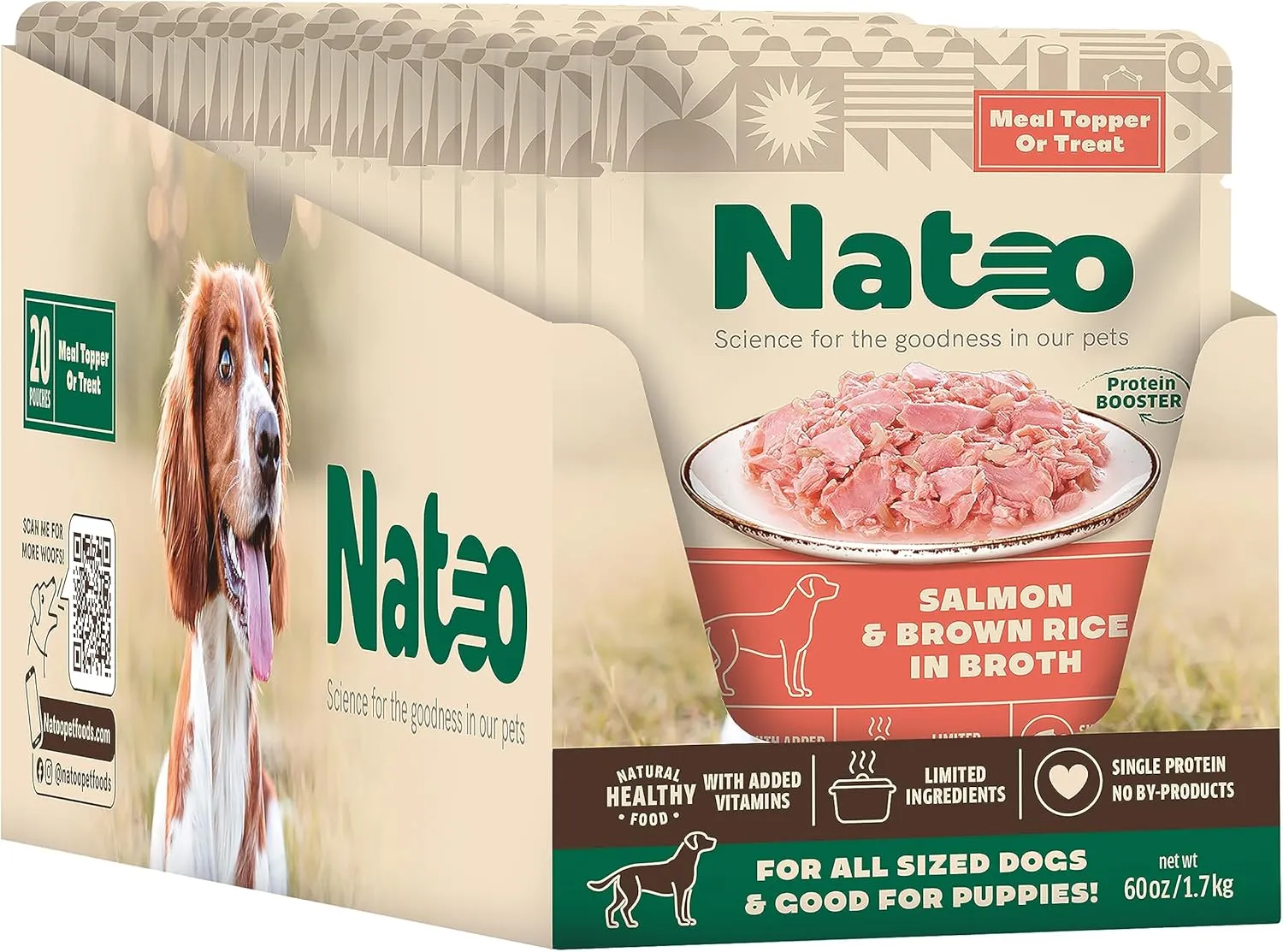 Natoo Meal Topper or Treat Salmon & Brown Rice in Broth Dog Food