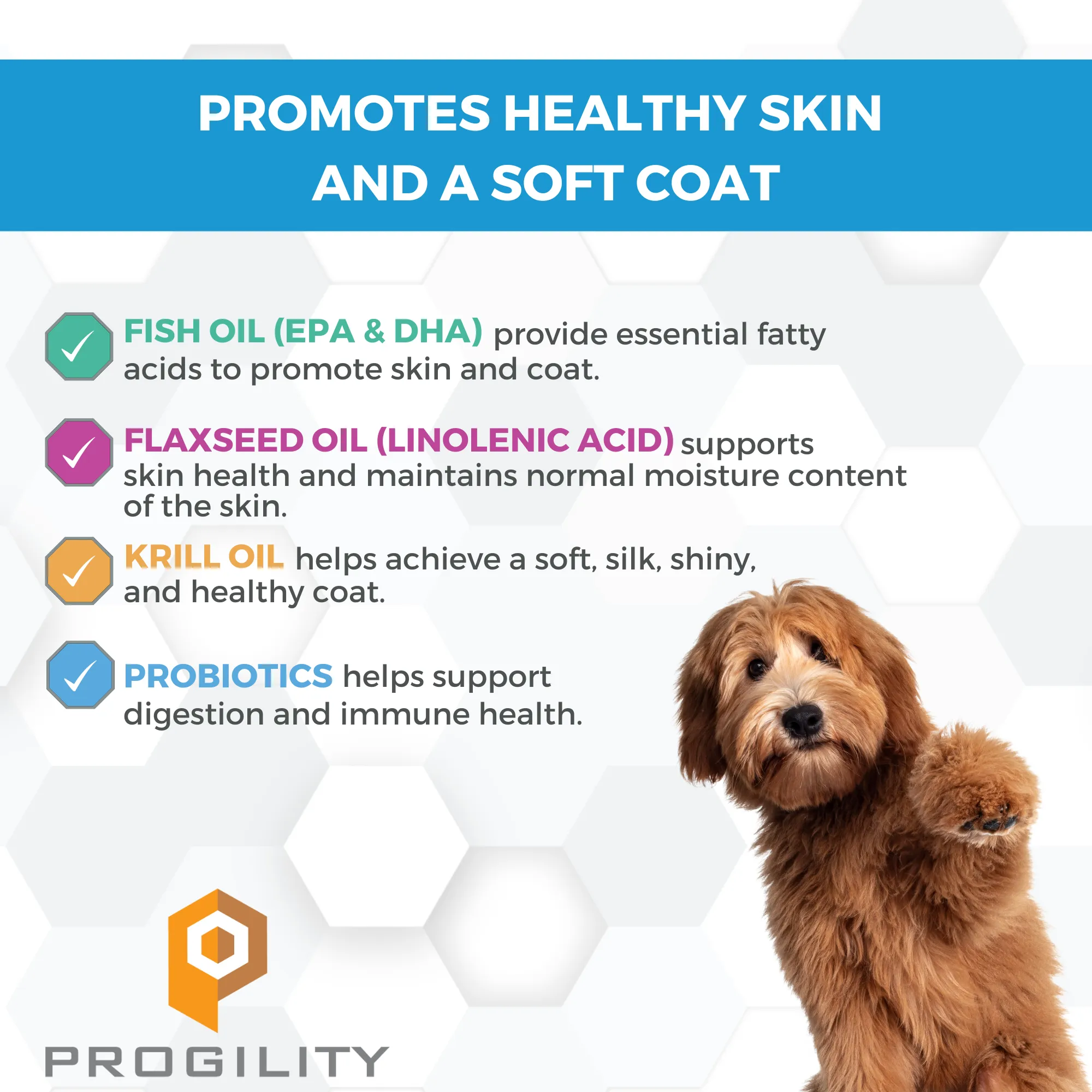 Progility Skin & Coat Soft Chew Supplements for Dogs | Promotes Healthy Skin and A Soft Coat