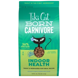 Tiki Cat Born Carnivore® Indoor Health: Trout & Menhaden Fish Meal Recipe 3-lb, Dry Cat Food