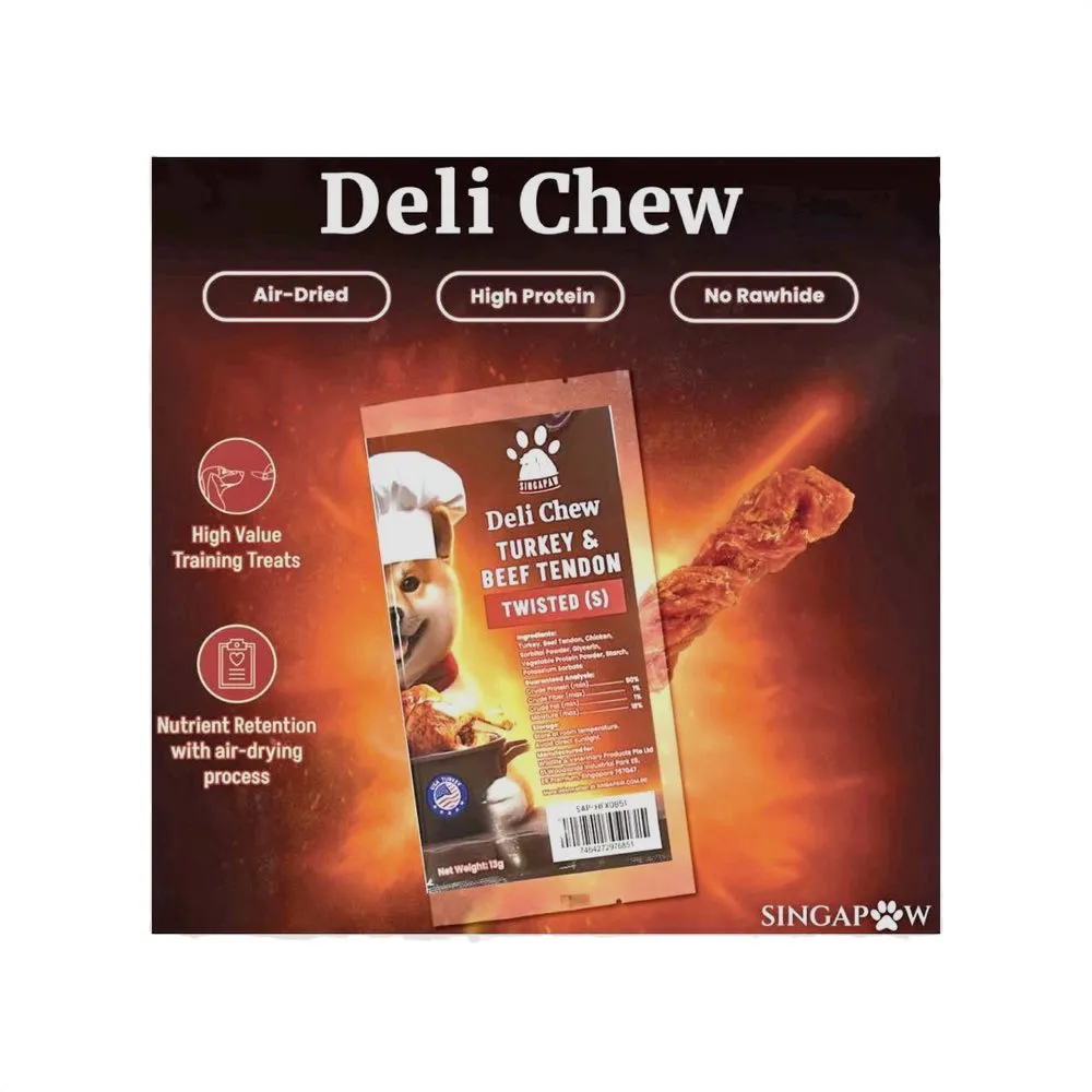 TRIAL SPECIAL (1 per order): Singapaw Deli Chew Turkey & Beef Tendon Twisted Dog Chew Trial Pack