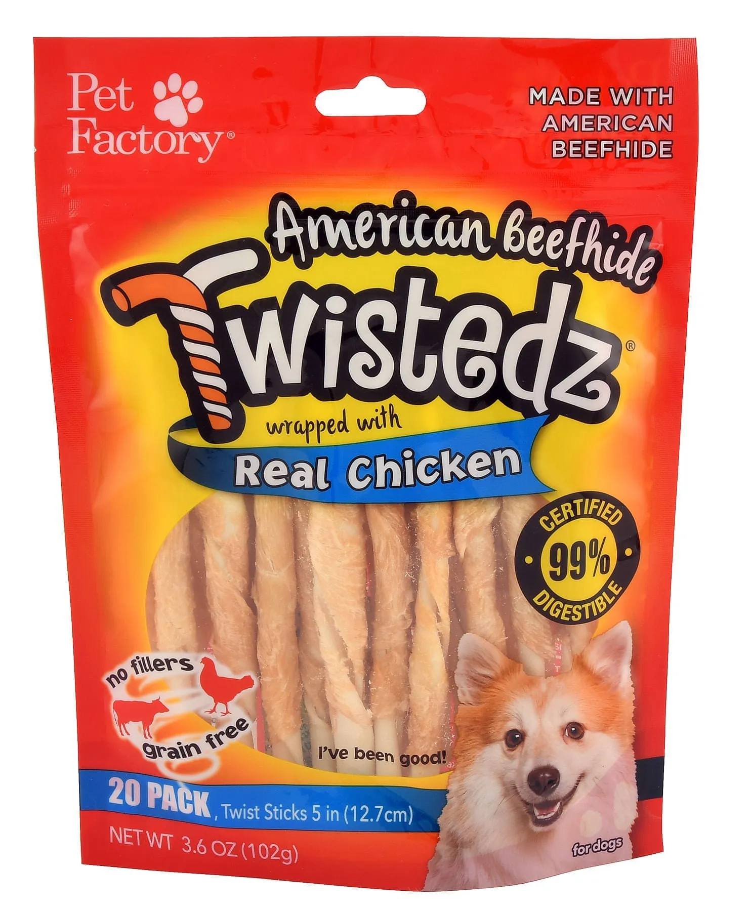 Twistedz 5" Beefhide Twist Sticks Wrapped with Real Meat, 20-pk