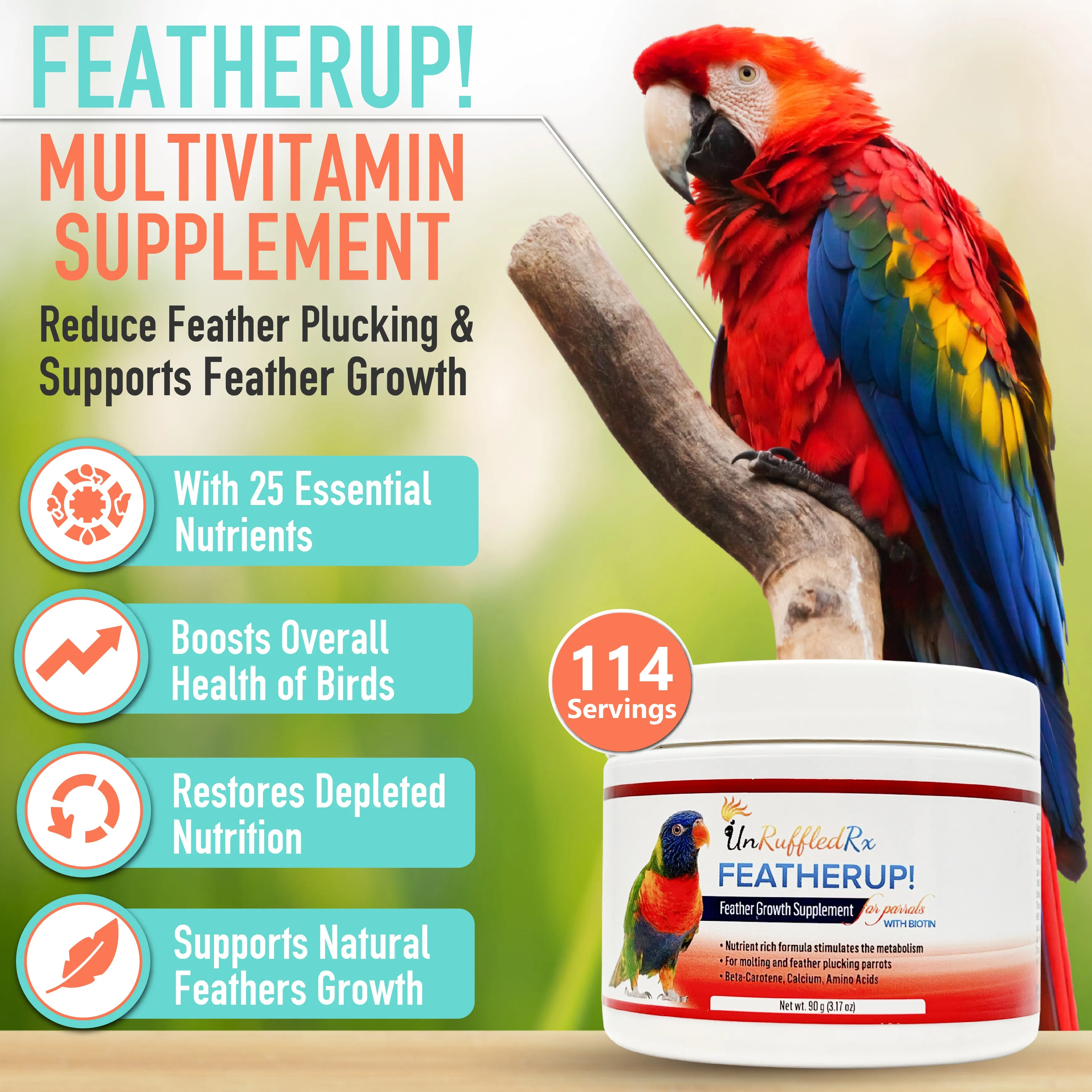 UnRuffledRx FeatherUp! Bird Vitamins, 90 gm