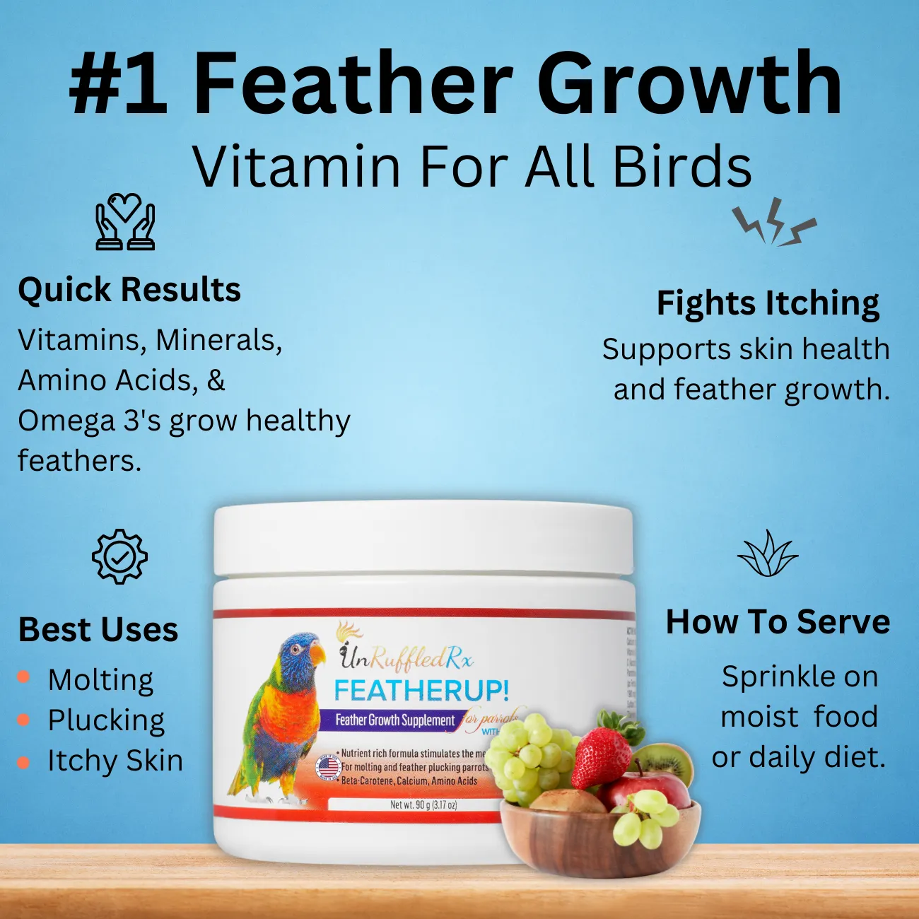 UnRuffledRx FeatherUp! Bird Vitamins, 90 gm