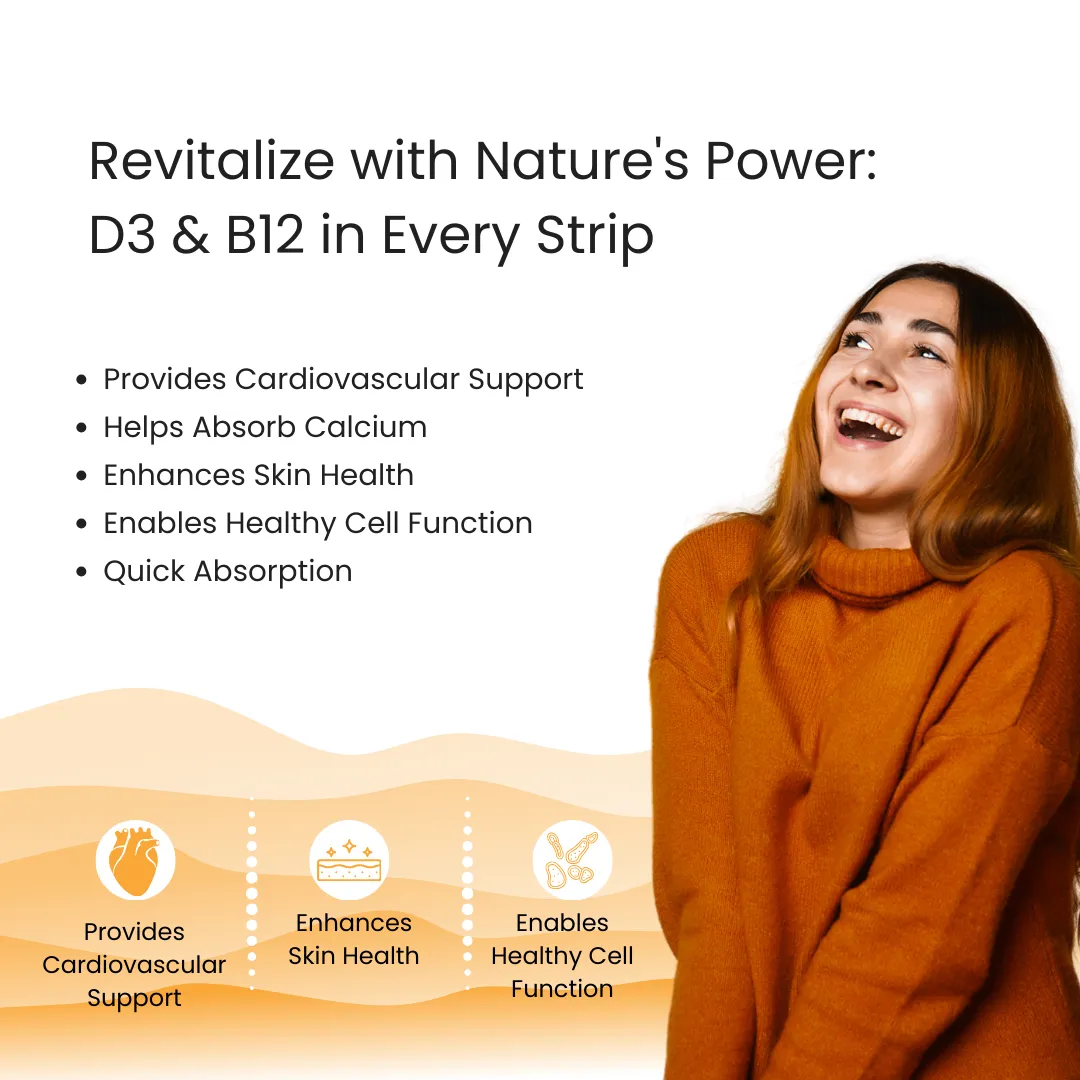 Vitamin D3 B12 Oral Strips | Boost Immunity and Overall Health | 30 Slips