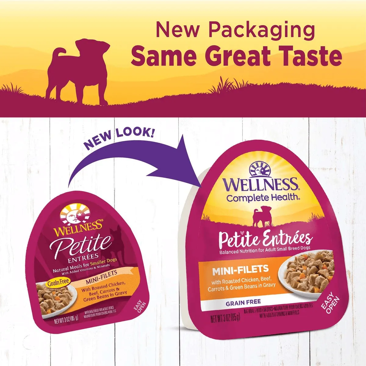 Wellness Petite Entrées Roasted Beef, Chicken, Beef, Carrots & Green Beans in Gravy Wet Small Breed Dog Food